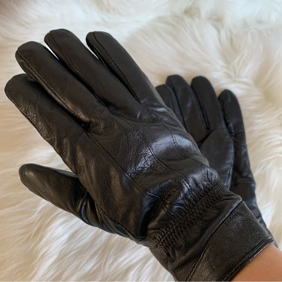 Thinsulate Black Leather Fleece Lined Leather Gloves - Picture 6 of 7